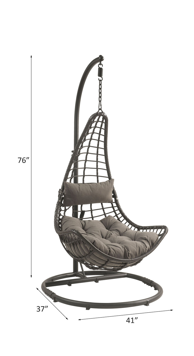 Uzae - Patio Swing Chair - Gray Fabric & Charcaol Wicker - Atlantic Fine Furniture Inc