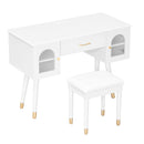 Elegant Vanity Makeup Table & Chair Set Modern Dressing Table With Organizer Writing Desk Charging Port Engineered Wood - White