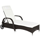 Outsunny - Wicker Outdoor Chaise Lounge, 5-Level Adjustable Backrest Pe Rattan Pool Lounge Chair With Wheels, Cushion & Headrest - Brown / Cream White