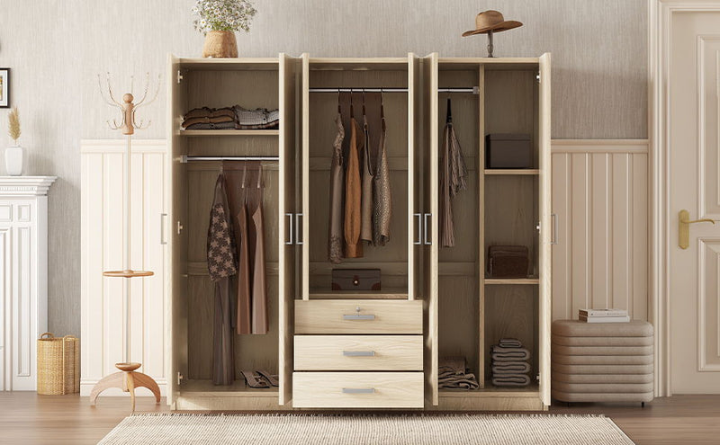 6 Doors Wooden Wardrobe Storage For Bedroom With Big Drawers