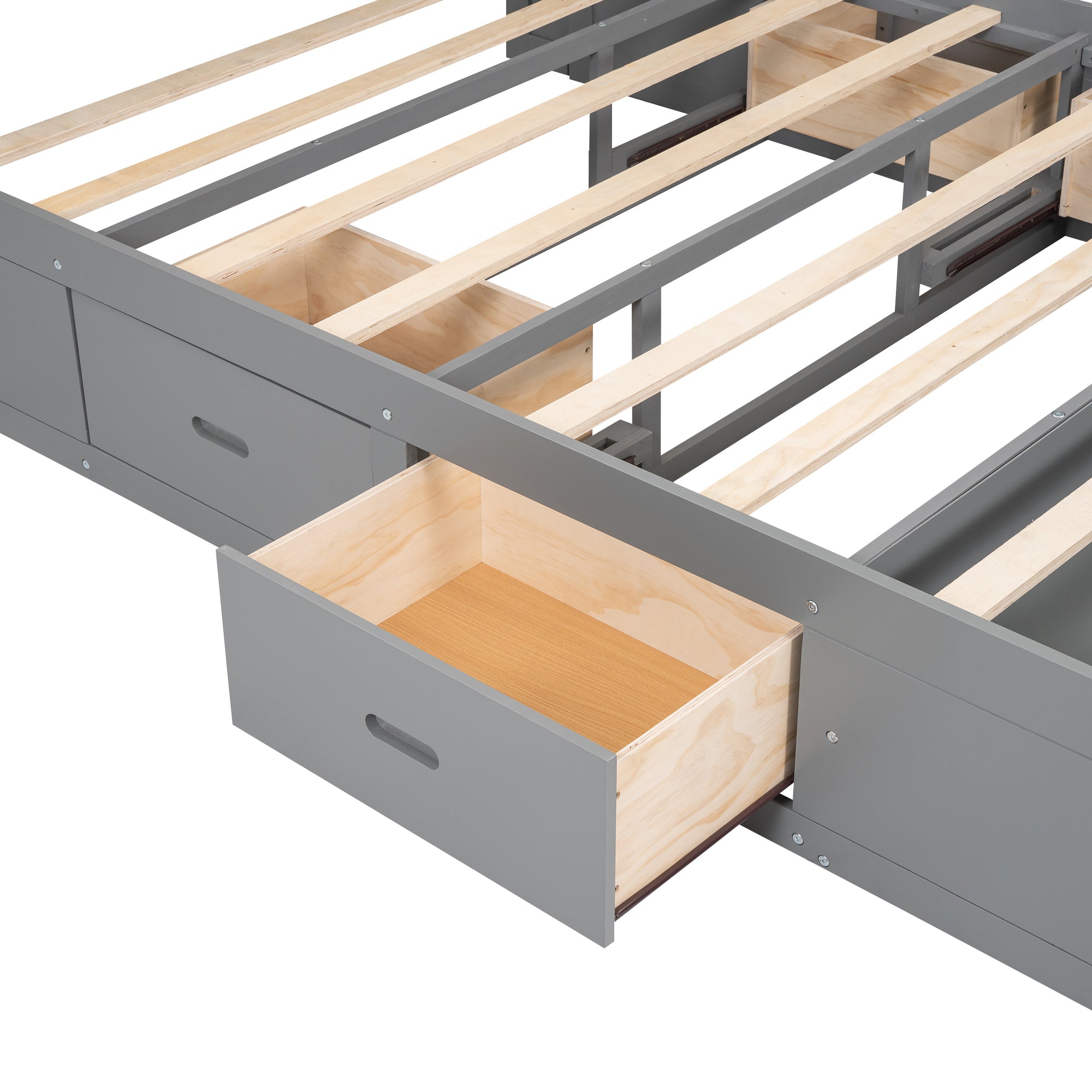 Wood Queen Size Platform Bed with Storage Headboard, shoe rack and 4 drawers,Gray - Atlantic Fine Furniture Melbourne FL