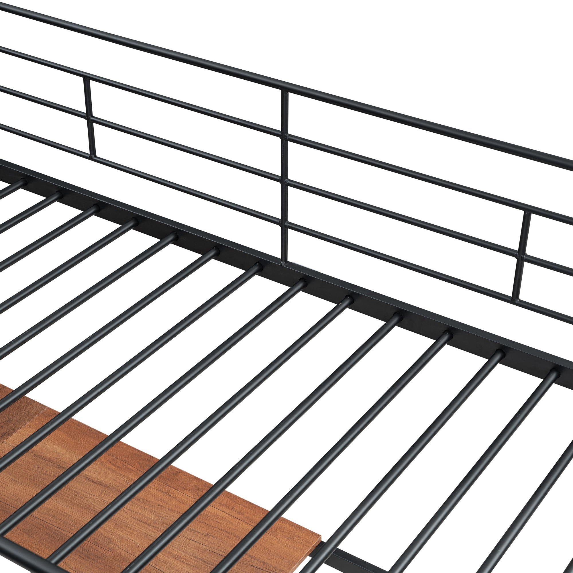 Twin Size Metal Loft Bed with Desk and Metal Grid, Stylish Metal Frame Bed with Lateral Storage Ladder and Wardrobe, Black