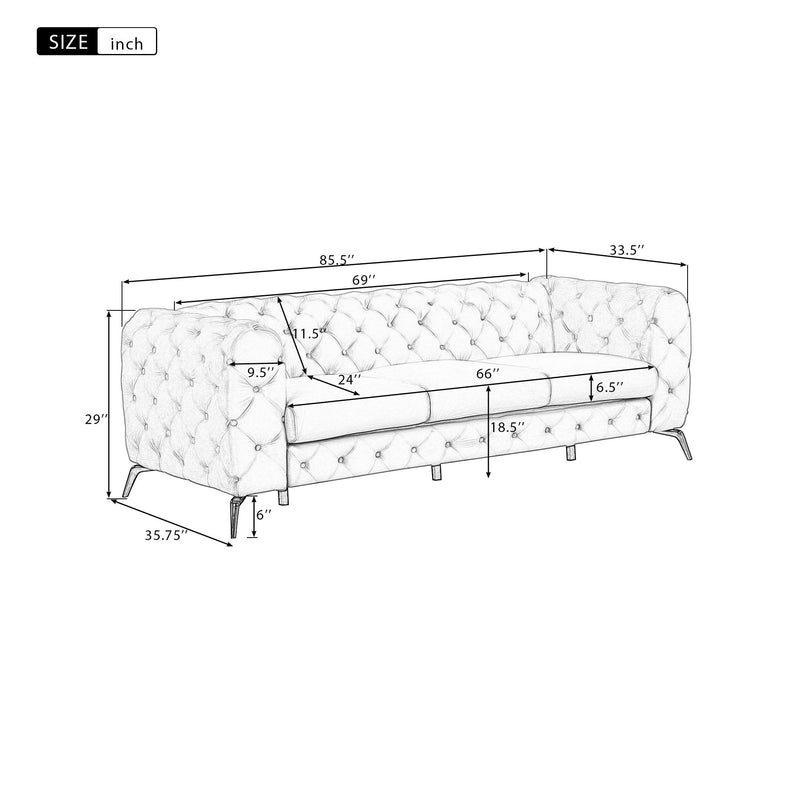 Velvet Upholstered Sofa With Sturdy Metal Legs, Modern Sofa Couch With Button Tufted Back, 3 Seater Sofa Couch For Living Room, Apartment, Home Office