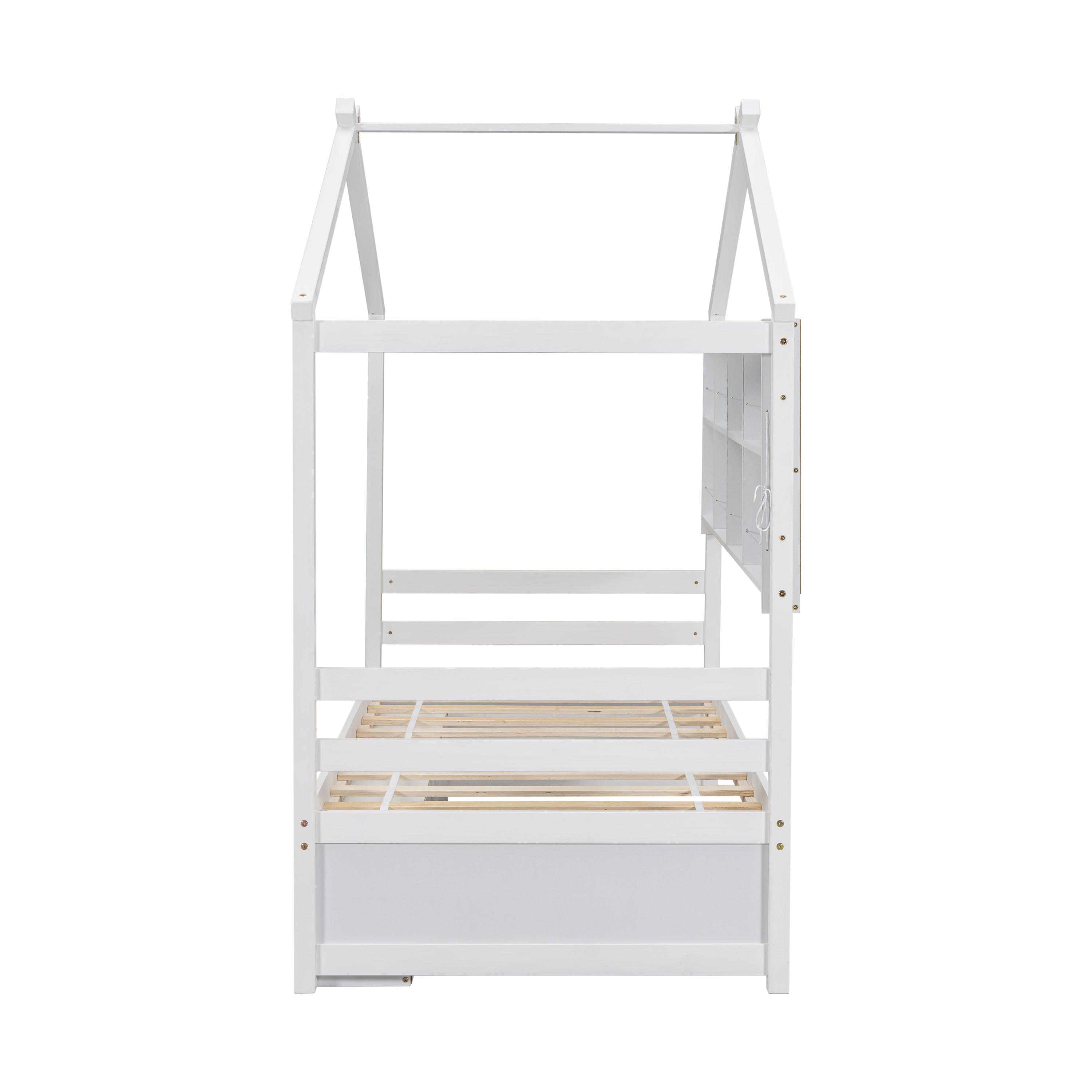 Twin House Bed with Roof Frame, Bedside-shelves, Under Bed Storage Unit,White - Atlantic Fine Furniture Melbourne FL