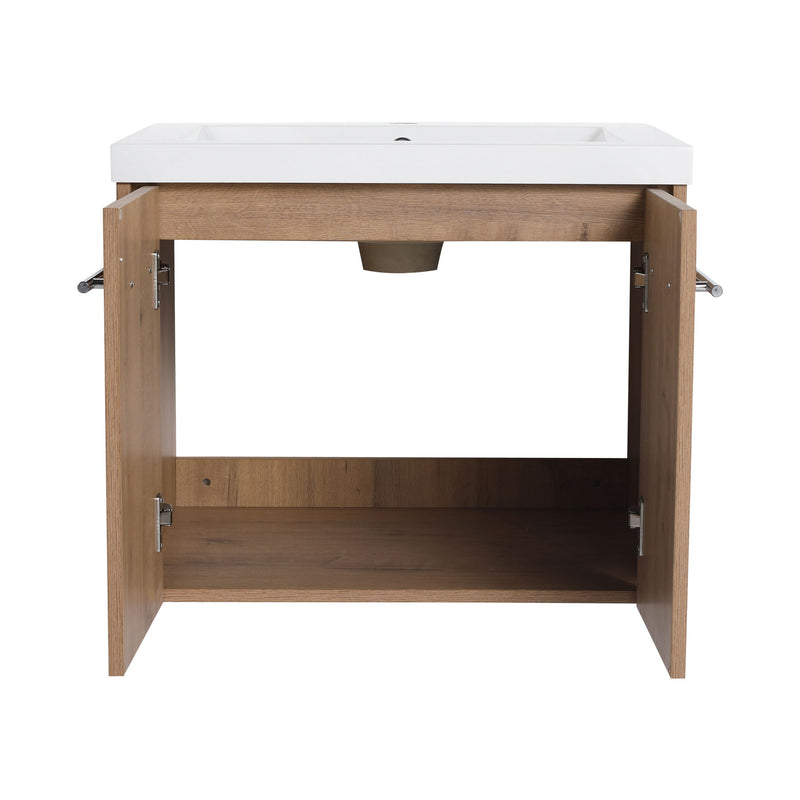 Modern Floating Bathroom Vanity With Resin Sink, Soft Close Doors