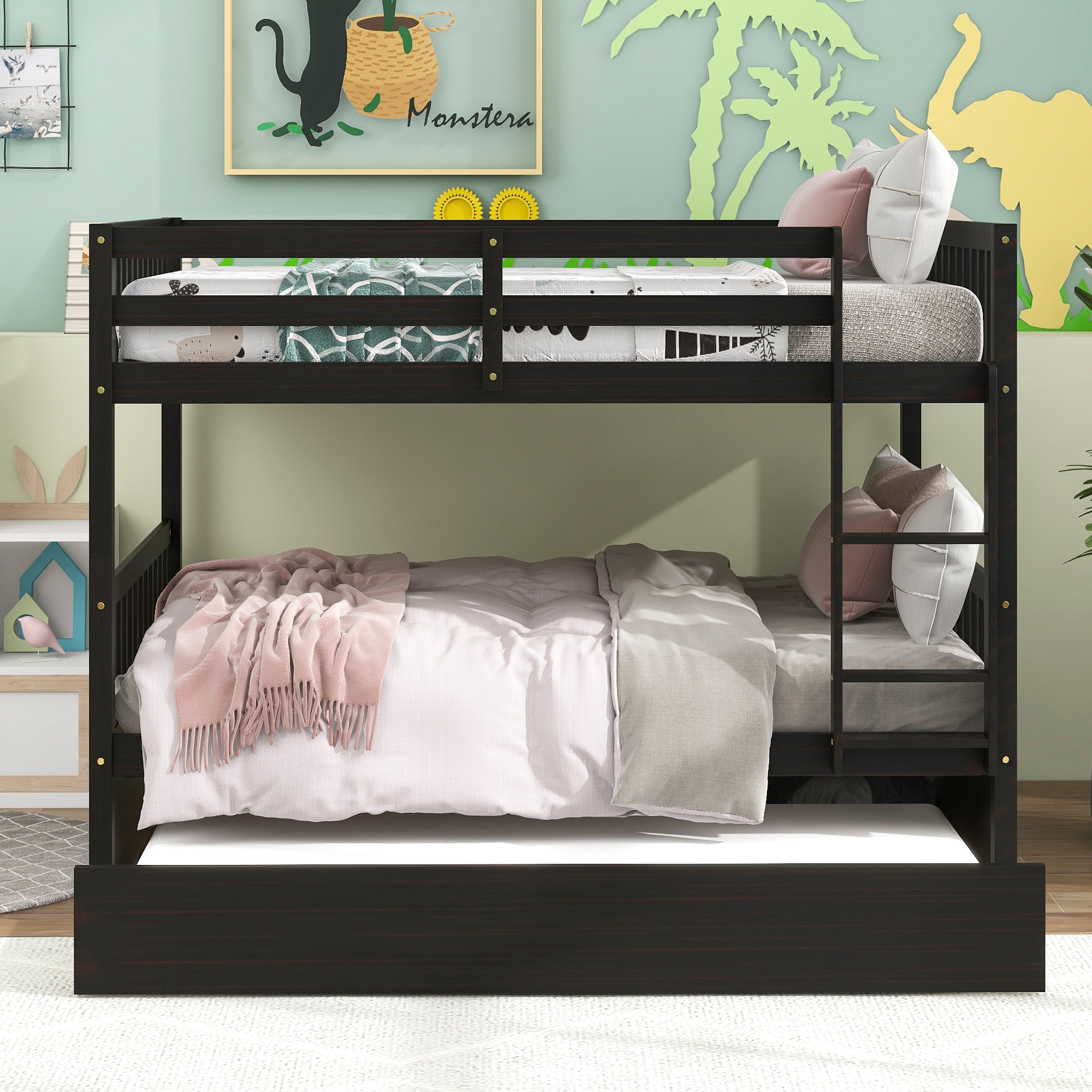 Full Over Full Bunk Bed with Trundle,Espresso - Atlantic Fine Furniture Melbourne FL