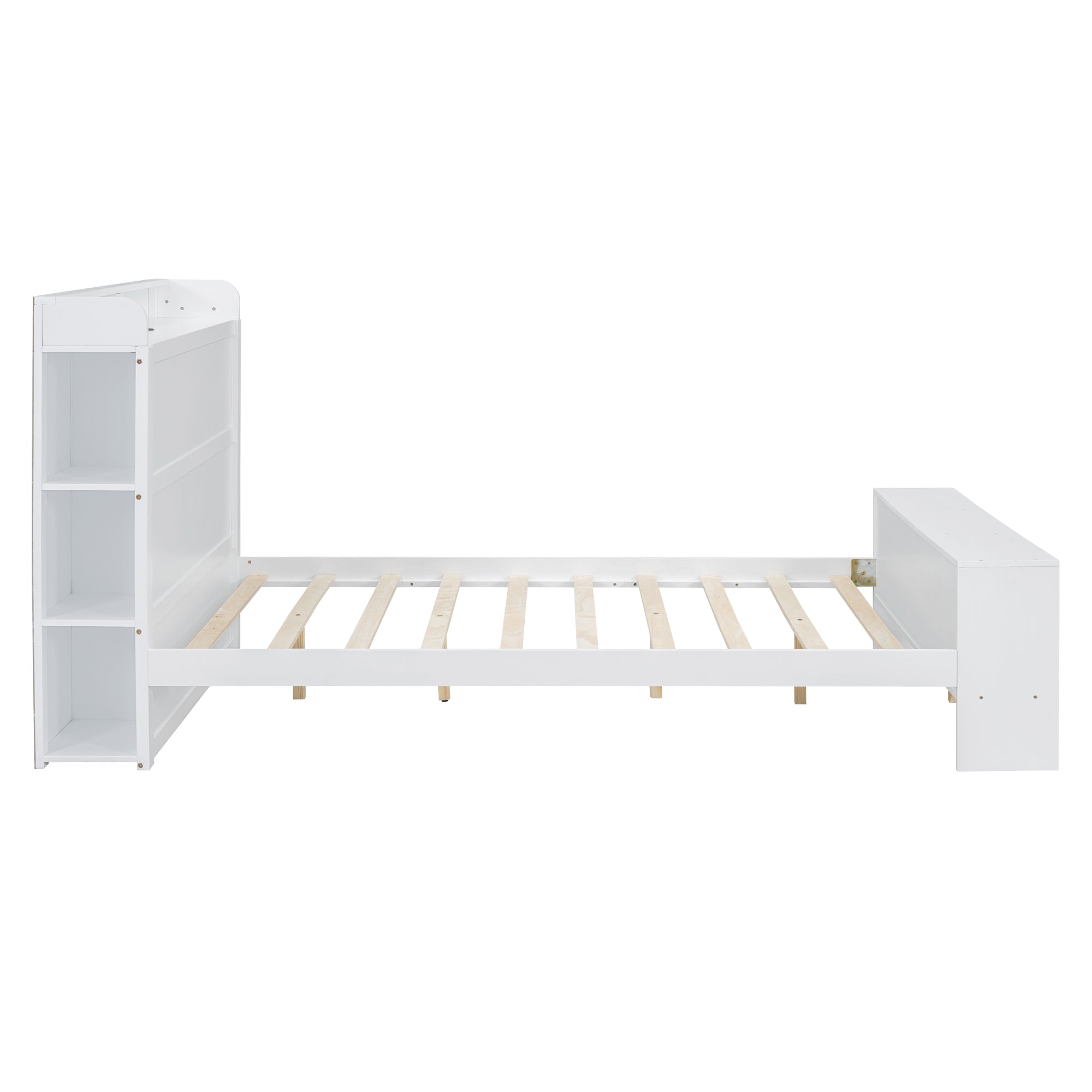 Full Size Platform Bed with built-in shelves, LED Light and USB ports, White - Atlantic Fine Furniture Melbourne FL