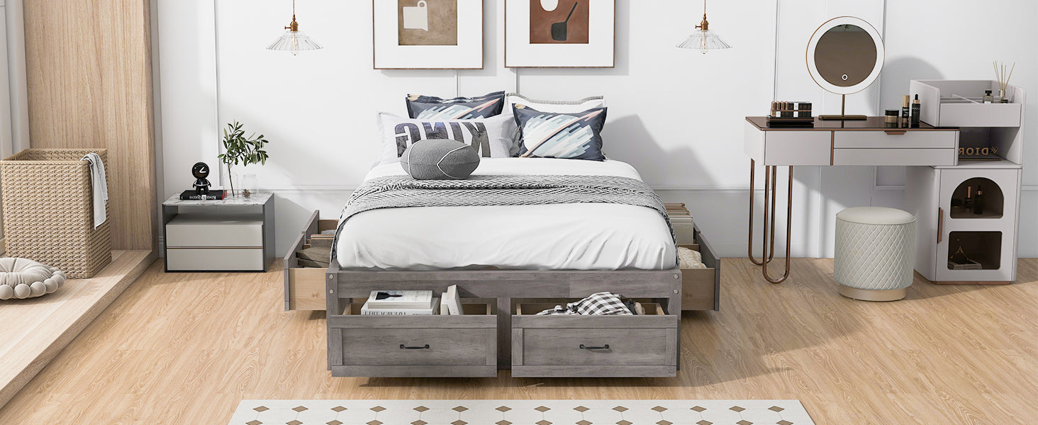Full Size Platform Bed with 6 Storage Drawers,Antique Gray - Atlantic Fine Furniture Melbourne FL