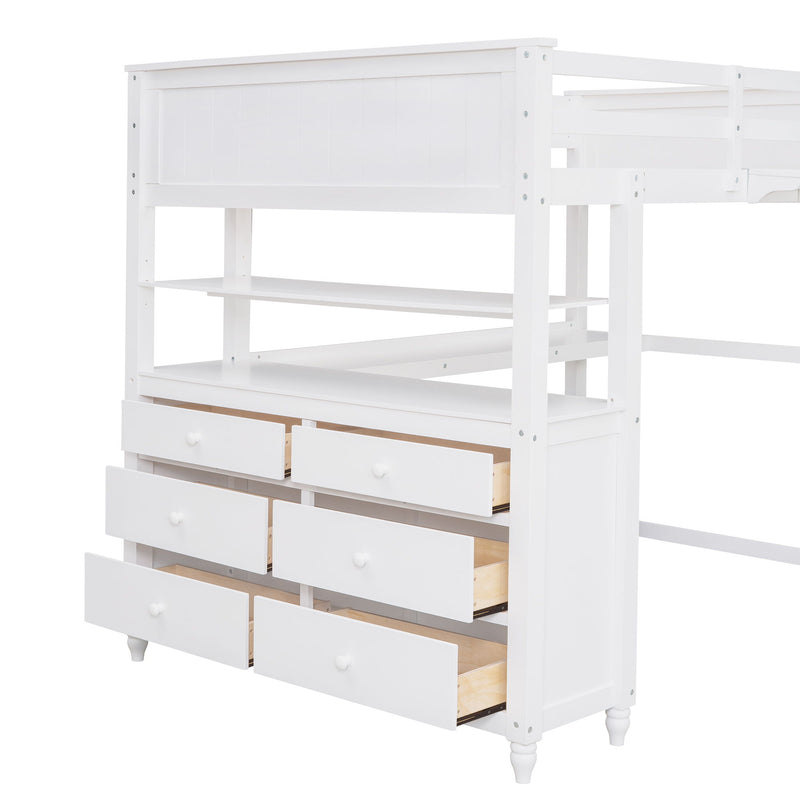 Loft Bed With Drawers With Desk And Shelves