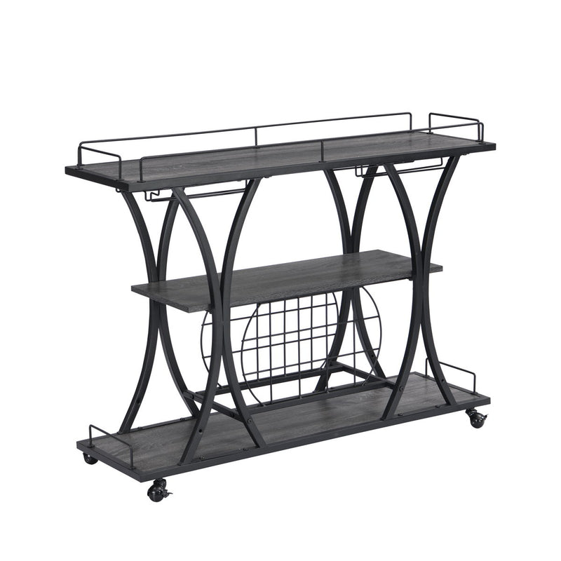 Industrial Bar Cart Kitchen Bar & Serving Cart For Home With Wheels 3 Tier Storage Shelves - Black / Gray