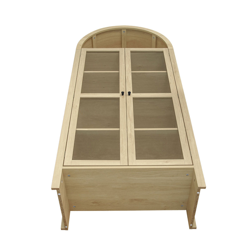 Tall Arched Kitchen Pantry, Modern Farmhouse Wood Kitchen Storage Cabinets, Arched Storage Display Cabinet With Adjustable Shelves, Versatile Cupboard For Kitchen, Dining Room - Natural