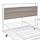 Full Size Metal Platform Bed Frame with Trundle, USB Ports and Slat Support ,No Box Spring Needed White