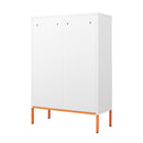 Grid Double Door Shoe Cabinet With Adjustable Compartments And Moisture-Proof Design In White Metal