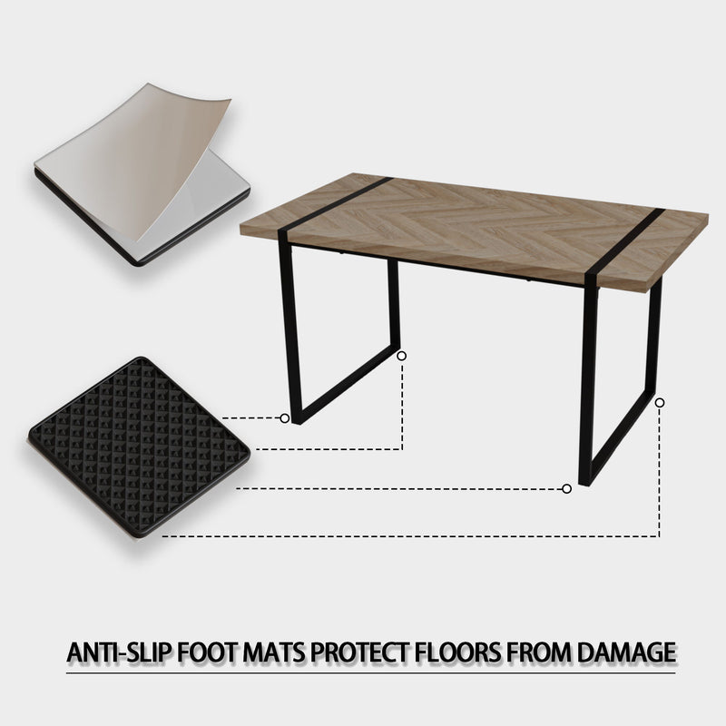 Modern Dining Table & Suede Chair Set WIth Rectangular Metal Base