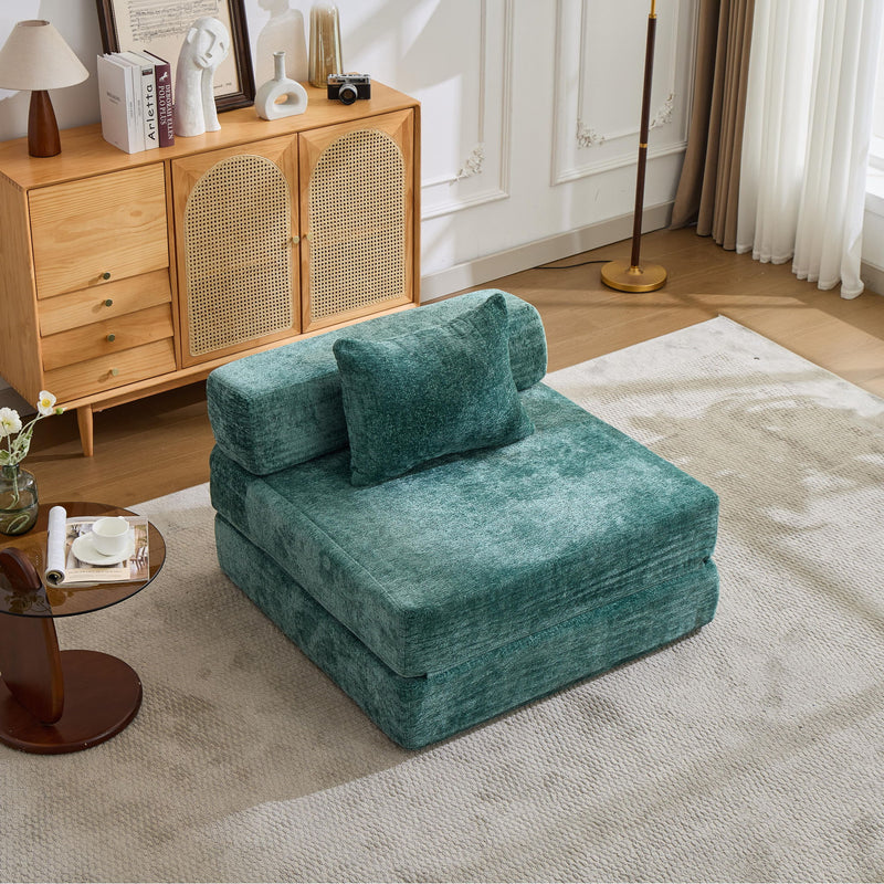 Convertible Floor Sofa Bed With Fixed Shape Frame For Living Room - Dark Green