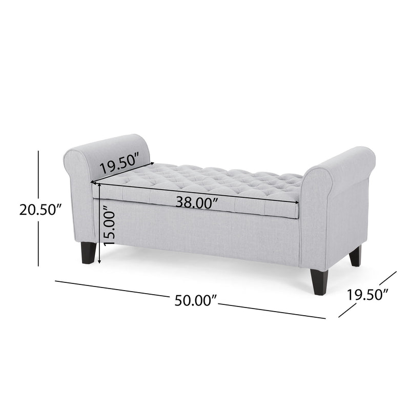 Hayes - Contemporary Armed Storage Bench With Button Tufting And Rolled Arms