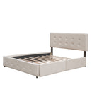 Upholstered Platform Bed With Classic Headboard And Drawers, No Box Spring Needed