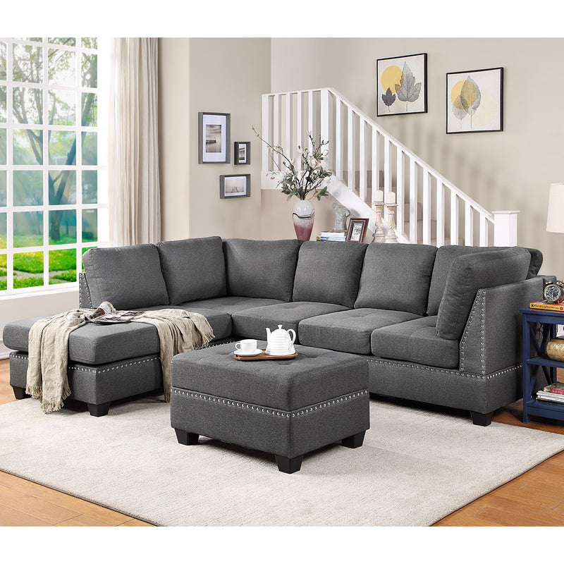 Reversible Sectional Sofa Space Saving With Storage Ottoman Rivet Ornament L-Shape Couch For Small Or Large Space Dorm Apartment