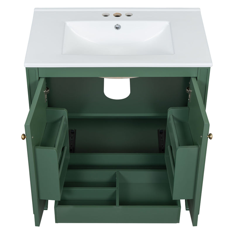 30" Bathroom Vanity With Sink, 2 Doors With Shelf, Soft Close Door Hinges, Vintage Style - Green