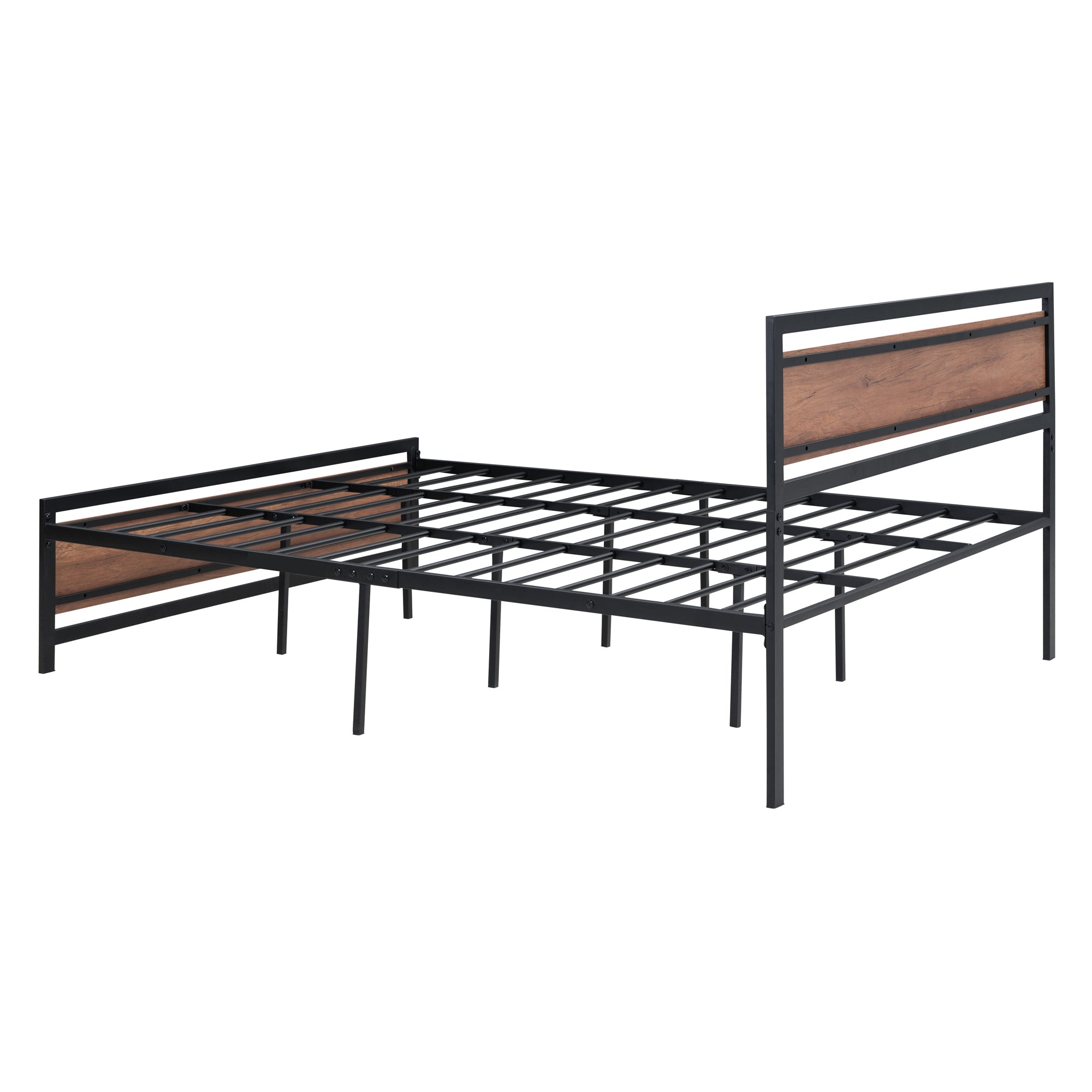 Queen Size Platform Bed, Metal and Wood Bed Frame with Headboard and Footboard , Black - Atlantic Fine Furniture Melbourne FL