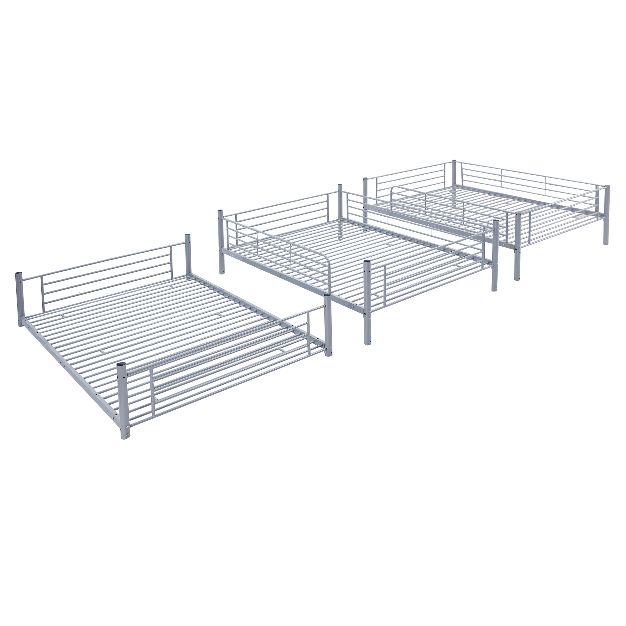 Full-Full-Full Metal  Triple Bed  with Built-in Ladder, Divided into Three Separate Beds,Gray(OLD SKU:LP000297AAE) - Atlantic Fine Furniture Melbourne FL