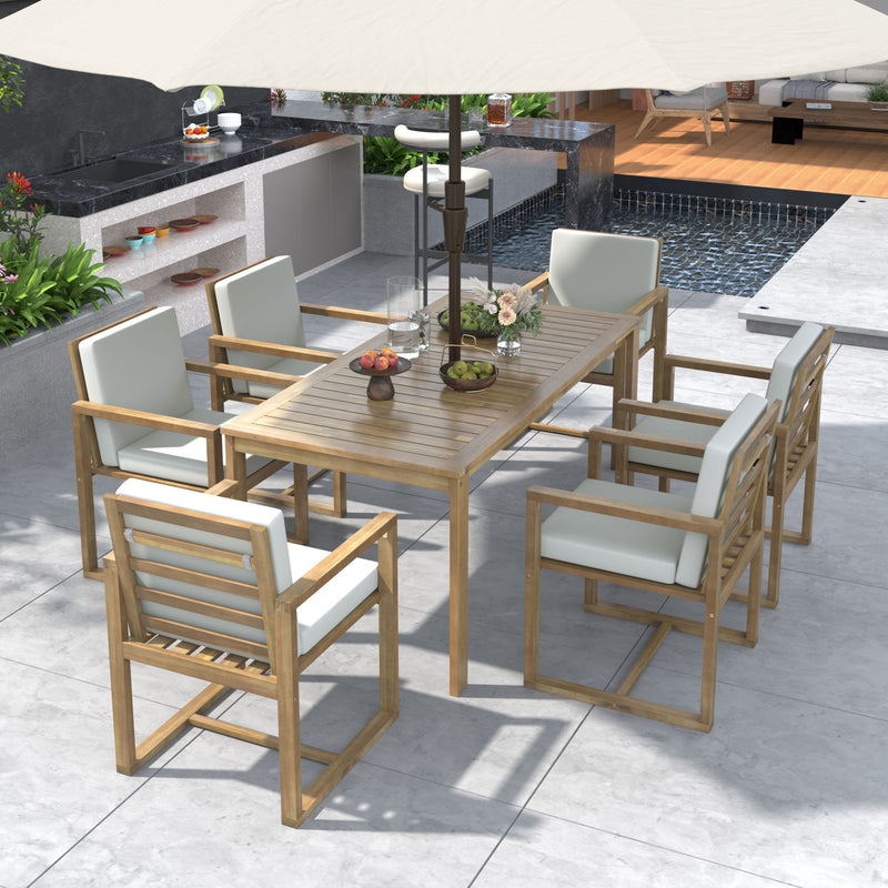 Patio Dining Set Outdoor Dining Table And Chair Set With And Removable Cushions For Patio, Backyard, Garden - Light Teak