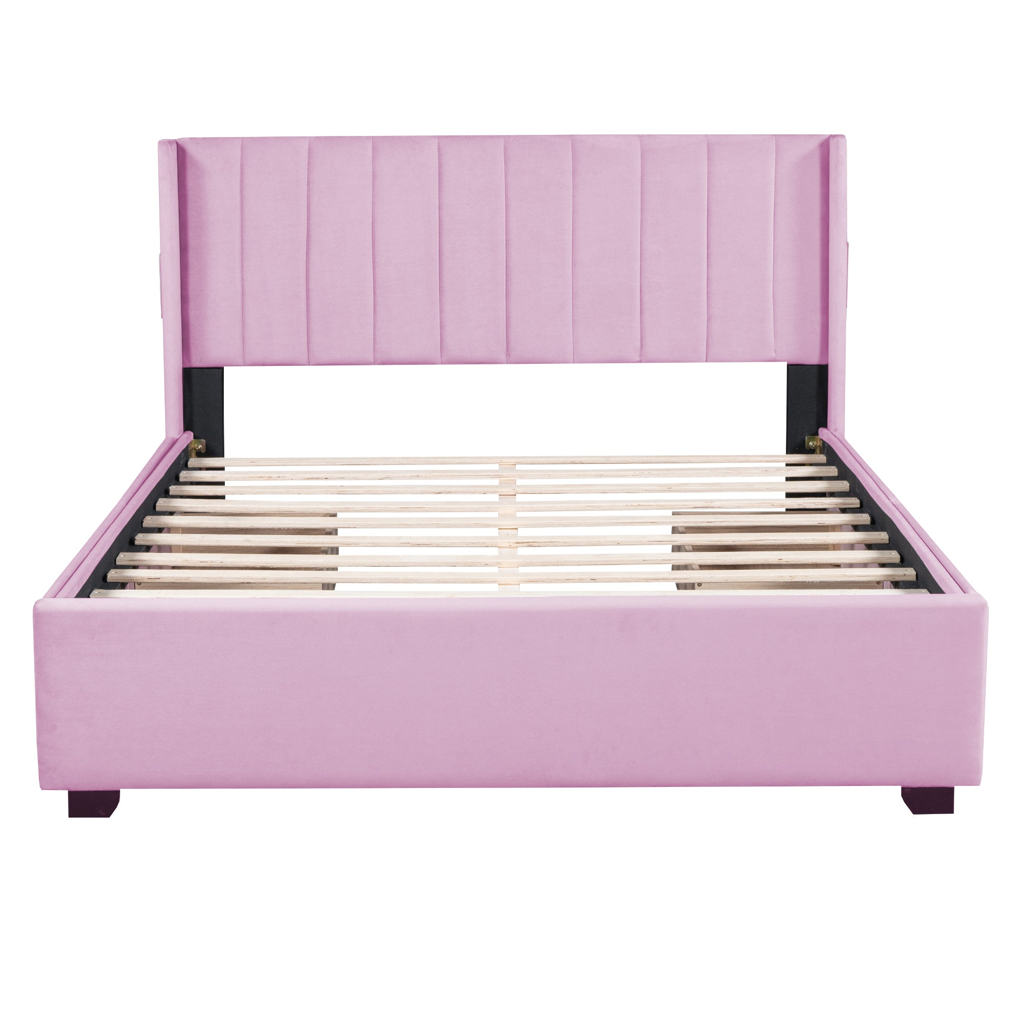 Queen Size Upholstered Bed with 4 Drawers, Pink - Atlantic Fine Furniture Melbourne FL