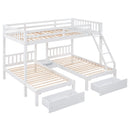 Full Over Twin & Twin Bunk Bed, Wood Triple Bunk Bed with Drawers and Guardrails, White (OLD SKU: LP000143AAK)