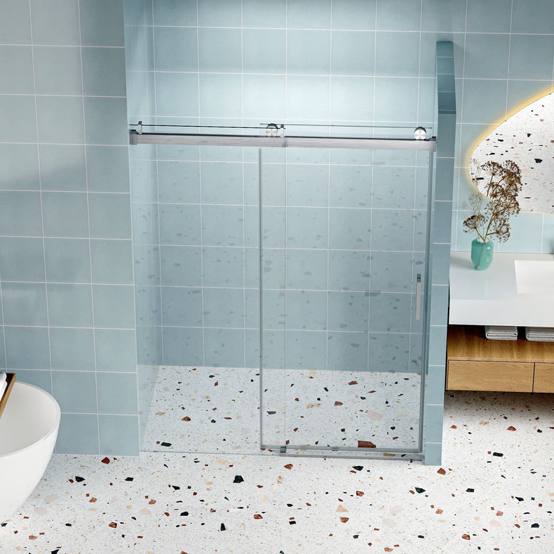 Frameless Soft-Closing Shower Door, 1/4" (6 Mm) Tempered Glass Single Sliding With Explosion Proof Coating