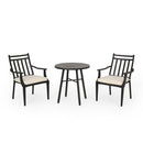 3 Piece Metal Bistro Set With 2 Curved Armrest Chairs - Black