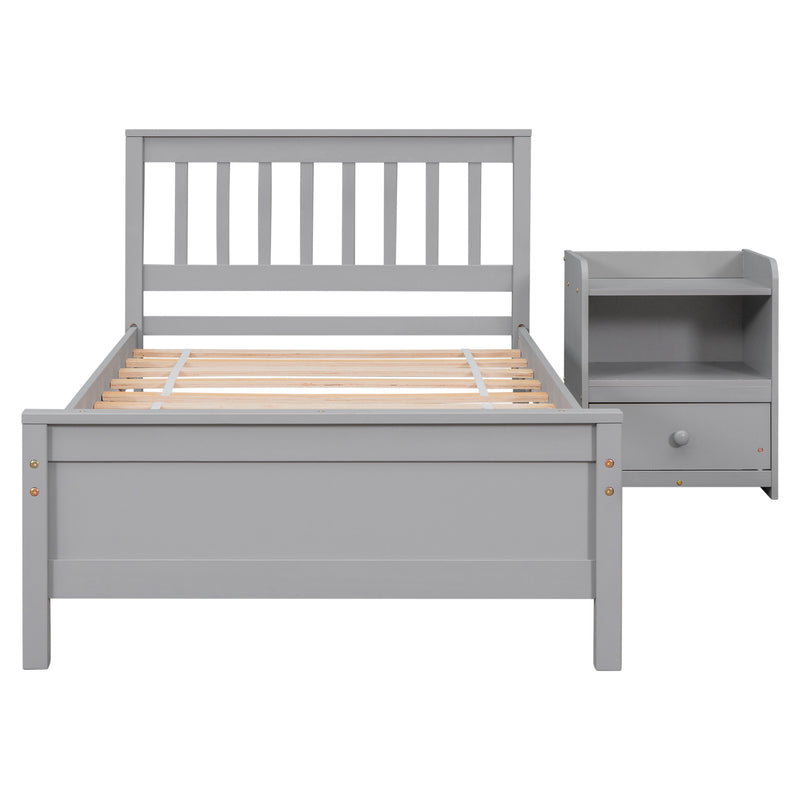 Twin Bed with Headboard and Footboard for Kids, Teens, Adults,with a Nightstand,Grey