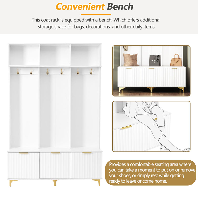 Modern Large Storage Hall Tree With Bench, 6 Hooks