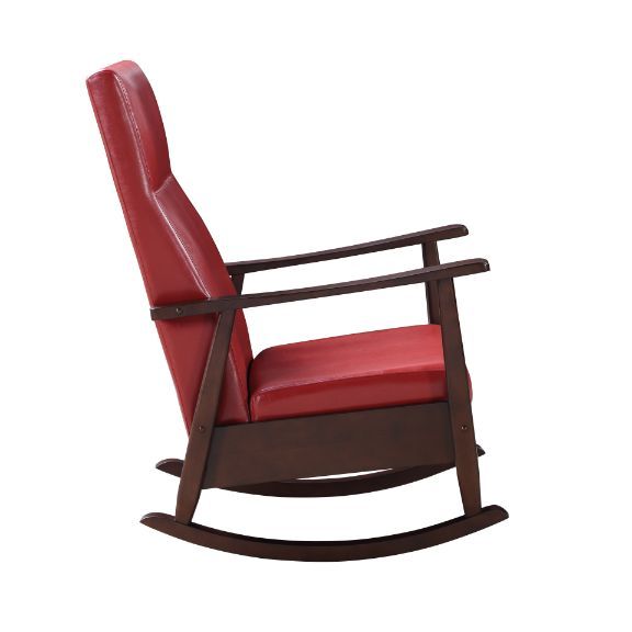 Raina - Rocking Chair - Red PU & Espresso Finish