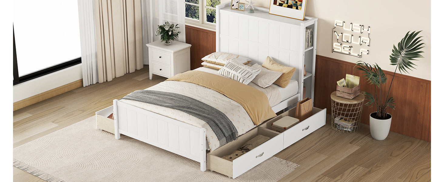Full Size Platform Bed with Drawers and Storage Shelves, White - Atlantic Fine Furniture Melbourne FL