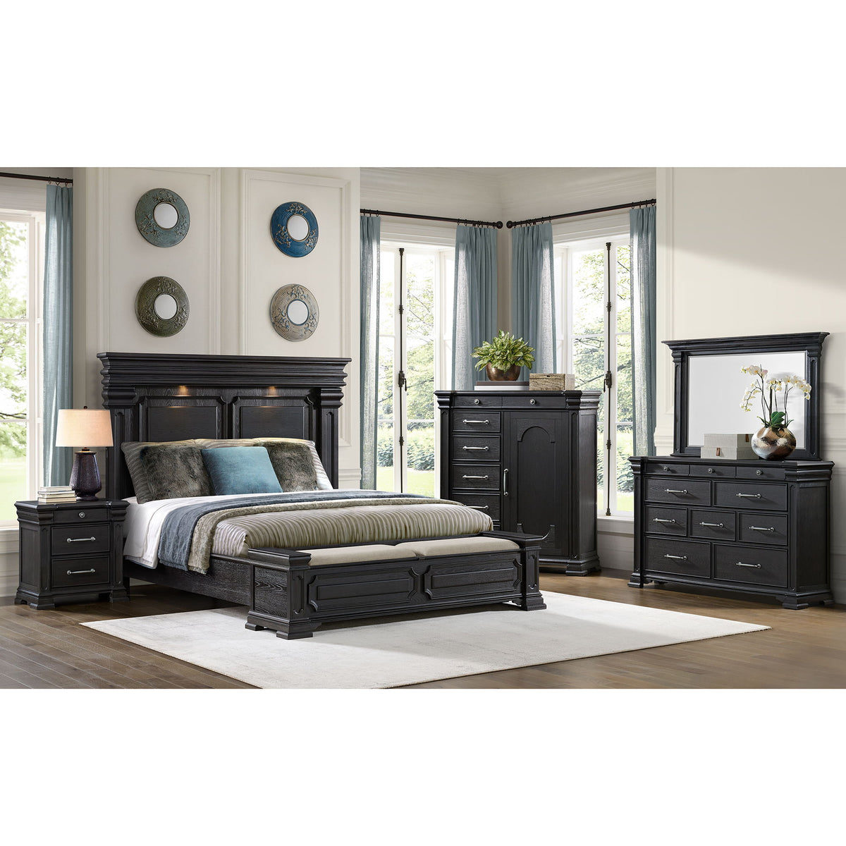 Kings Court 3-Drawer Nightstand (Sliding Top) in Black by Elements International, view 18