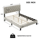 Queen size Panel Bed Frame with Adjustable Button-Tufted Headboard for Bedroom/Linen Upholstered/Wood Slat Support/Easy Assembly,Linen Beige