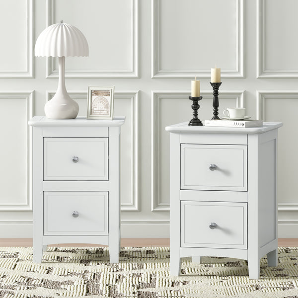 Modern White Nightstand Set of 2,Bed Side Table with 2 Drawers, End Side Table Double for Bedroom Living Room