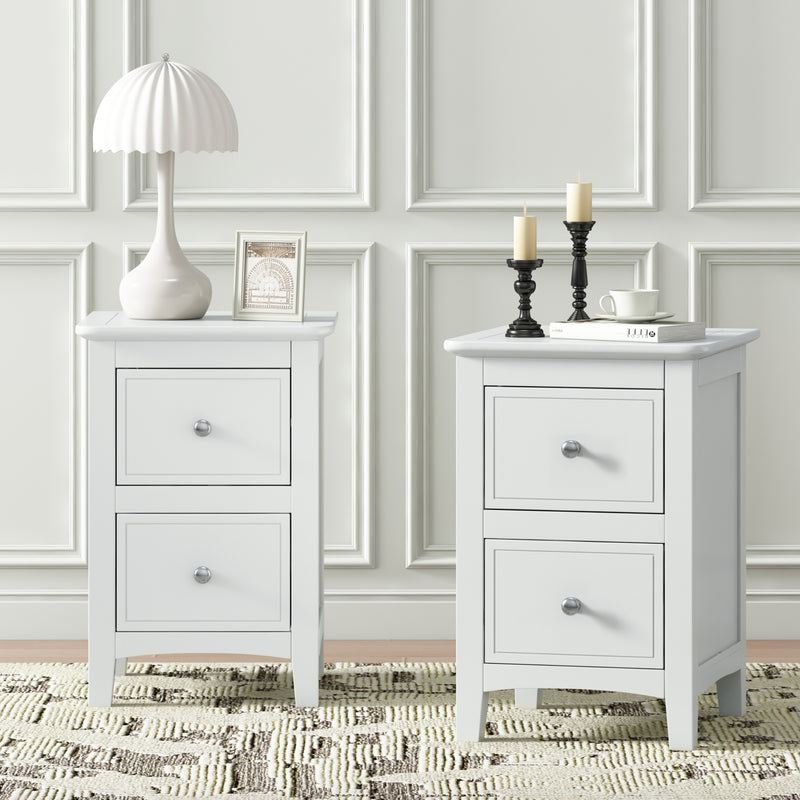 Modern White Nightstand Set of 2,Bed Side Table with 2 Drawers, End Side Table Double for Bedroom Living Room