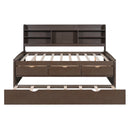 Captain Bed With Built In Bookshelves, 3 Storage Drawers, And Trundle
