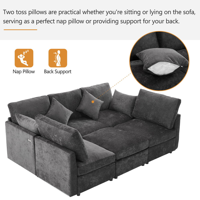 Sectional Sofa Modular Sofa U - Shaped Sofa Couch Sofa Bed L - Shaped Sofa With A Movable Ottoman And Two USB Ports For Living Room