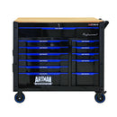 12 Layer Drawer Multi Purpose Tool Cart With Wheels And Wooden Countertops - Black / Blue