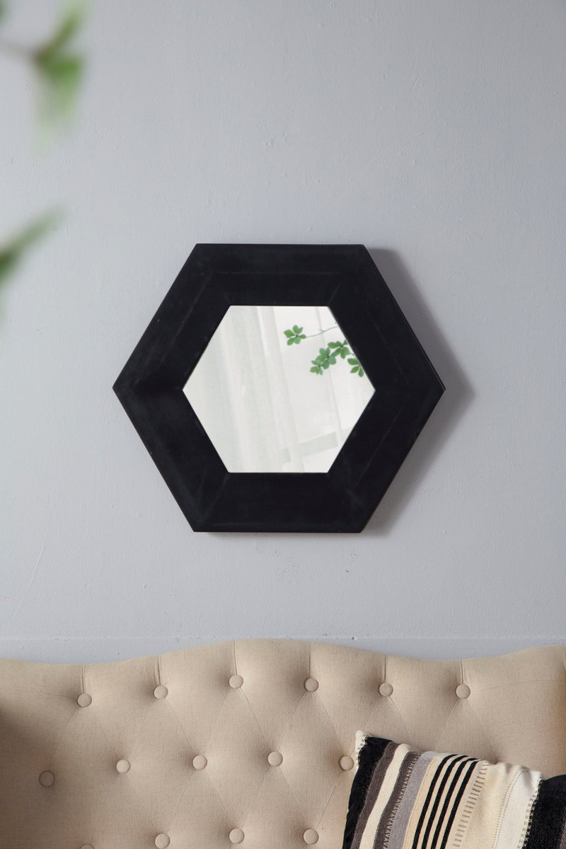 Hexagon Mirror With Natural Wood Frame, Wall Decor For Living Room Bathroom Hallway