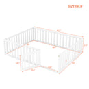 Queen  Size Wood Floor Bed Frame with Fence and Door, White(OLD SKU:WF289663AAK)