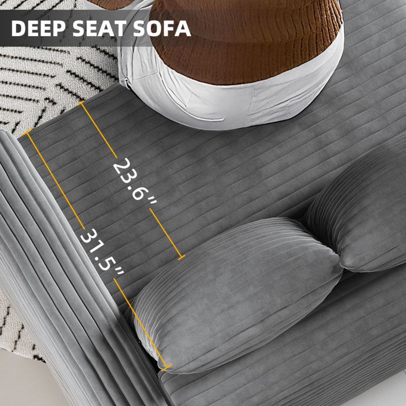 Plush Corduroy 4 Seat Sofa, Modern Comfy Upholstered Sofa Cloud Couch, Deep Seat Couches With Soft Pillows