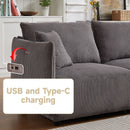 Modern Minimalist Corduroy Combination Sofa With 2 Comfort Cushions With USB & C Charging Ports