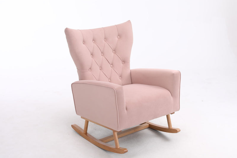 Mid-Century Modern Velvet Upholstered Rocking Chair Padded Seat For Living Room Bedroom