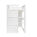 Twin Size House Loft Bed With Ladder-White