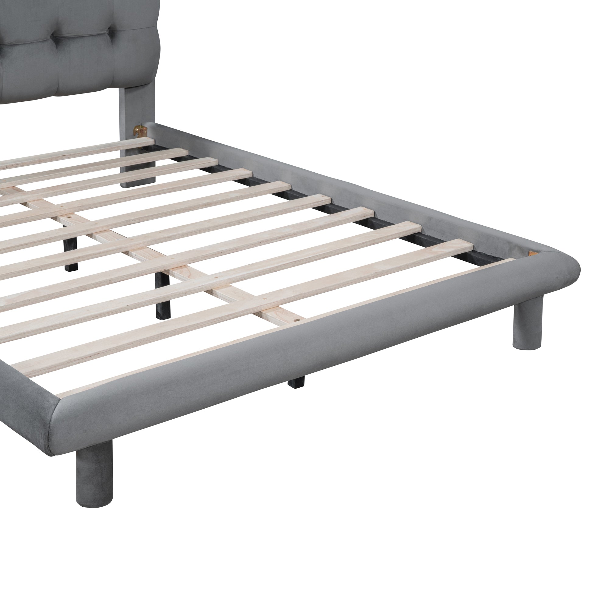 Full Size Velvet Platform Bed with LED Frame, Thick & Soft Fabric and Button-tufted Design Headboard, Gray - Atlantic Fine Furniture Melbourne FL