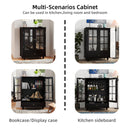 Minimalist Buffet Cabinet With Double Glass Doors And Drawer