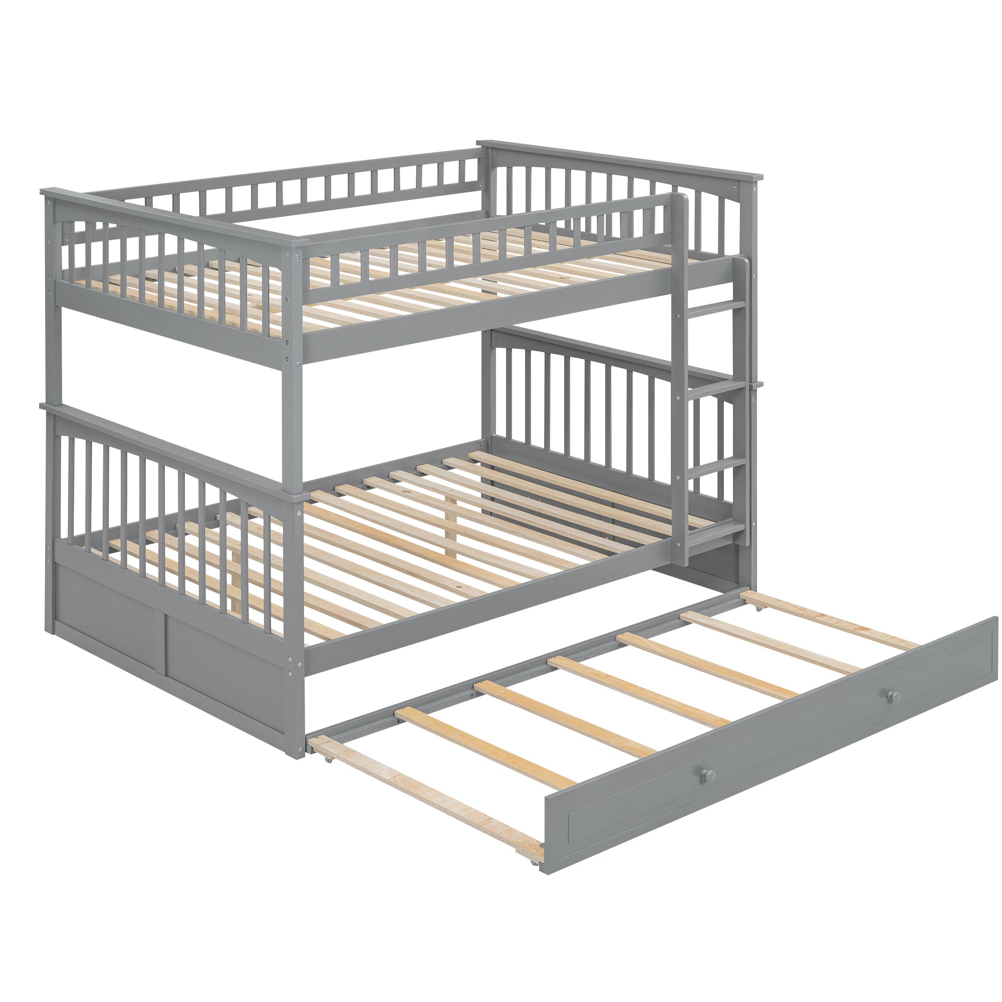 Full over Full Bunk Bed with Twin Size Trundle, Convertible Beds, Gray - Atlantic Fine Furniture Melbourne FL